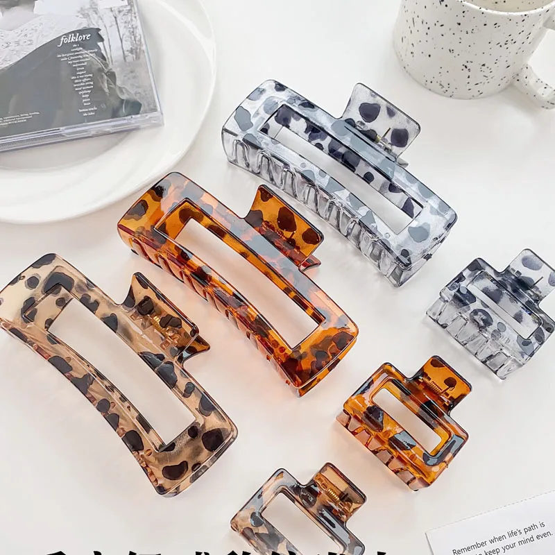 

Square Leopard Print Resin Grab Clip Large Acetate Hair Clip Hair Pins For Women Girl Hair Style Hair Accessories