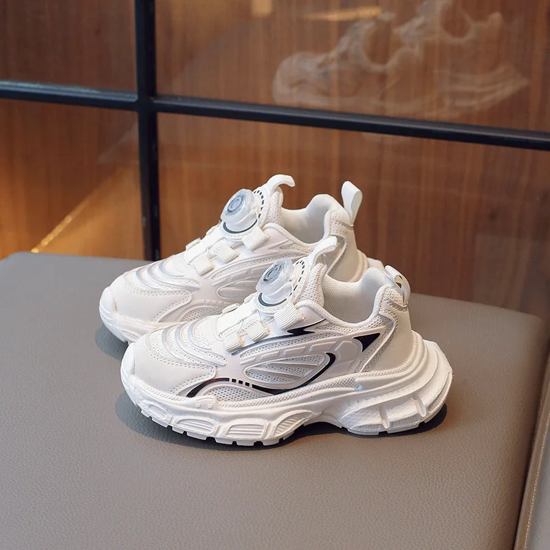 

Детские теннисные туфли для мальчиков и девочек, кроссовки с поворотной пряжкой, Новинка осени, Детская Спортивная Повседневная дышащая обувь для бега и тренировок