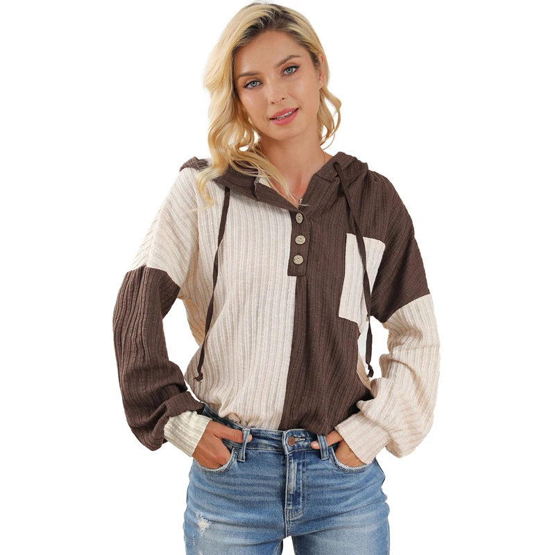 

Women Hoodie Autumn Fashionable Contrast Color Loose Hooded Leisure Street Wear Lady Pullover Casual Comfortable Female Clothes