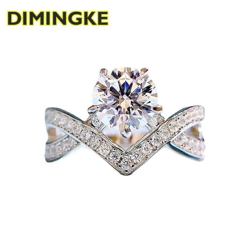 

DIMINGKE S925 Silver Ring 1 Carat High Carbon Diamond Women's Premium Jewelry Wedding Party Anniversary Gift