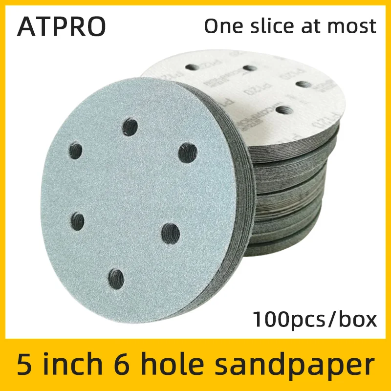 5-inch 6-hole Dry Sanding Paper Round Self-adhesive Flocking Back Velvet Sanding Putty Disc Sandpaper 125mm Wear-resistant