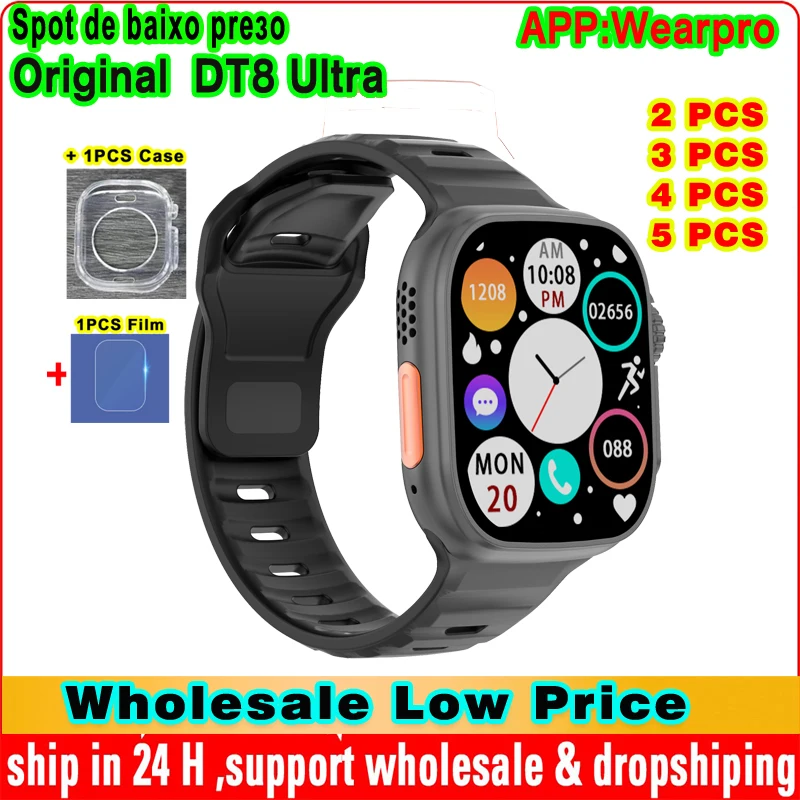 

Wholesale Low Price 4PCS 3PCS Original DT8 Ultra Smart Watch 49mm NFC Series 8 Body Temperature Siri Bluetooth Call SmartWatch