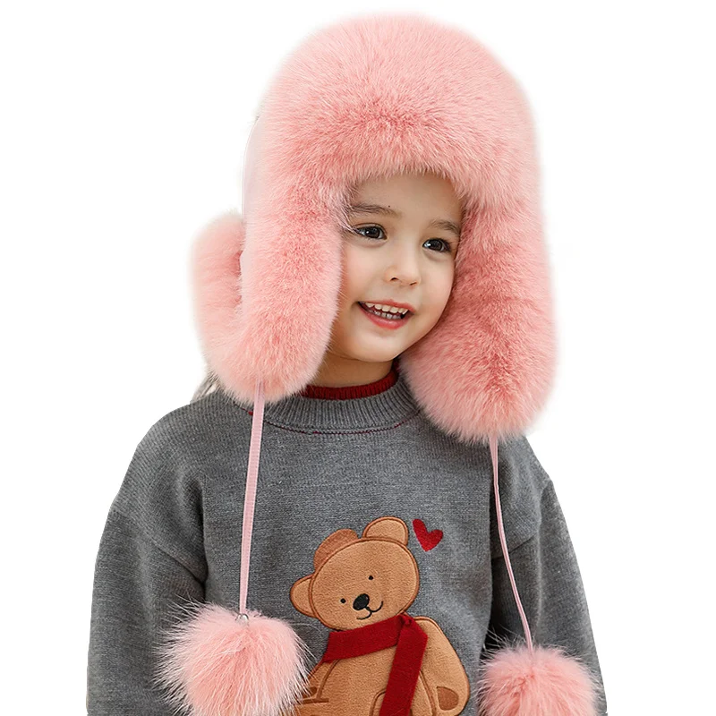 Children's Winter Hat For Girl Baby Hat Natural Fur Hat Soft Outdoor Windproof Hat Kids Hat With Earflaps Russian Fox Fur Hat images - 6