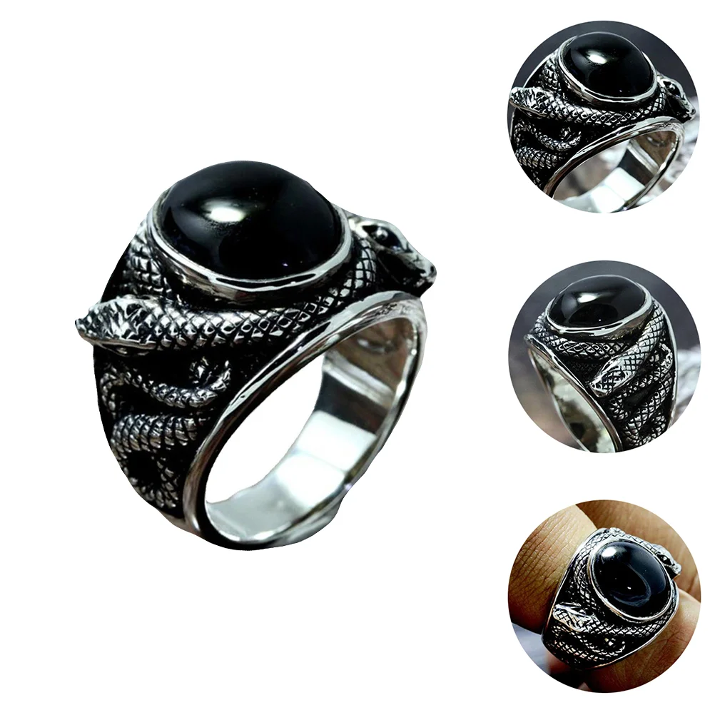 

Trendy Rings Crystal Couples Black Wedding Women Diamond Knot Women's Punk Oval Gothic Snake