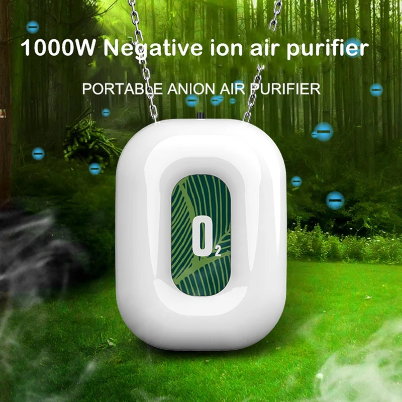 

5X Personal Wearable Air Purifier Necklace Mini Portable Air Freshner Ionizer Negative Ion Generator For Travel White