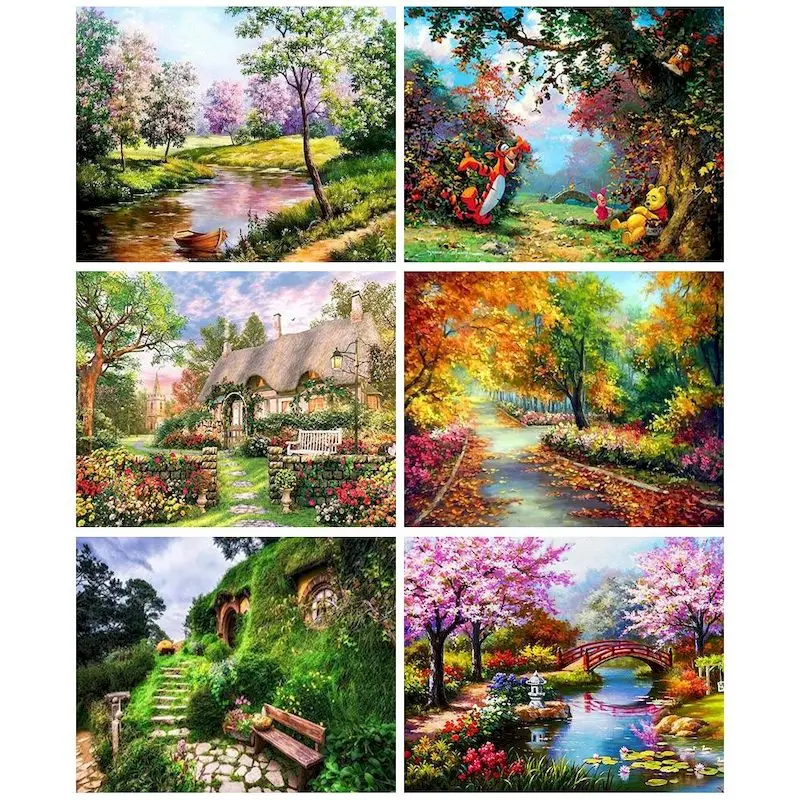 

RUOPOTY Diamond Painting Forest Scenery Picture Of Rhinestones 5D Full Square Drill Mosaic Tree New Arrivals Handmade Home Decor
