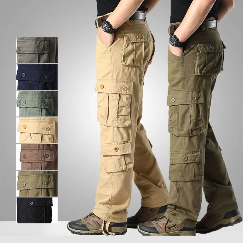 

Plus Size 44 Spring Autumn Mens Cotton Cargo Pants Men Multi Pockets Military Tactical Trousers Outdoor Casual Jogger Pants Male