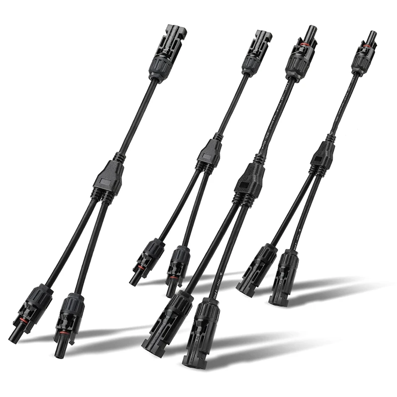 

2 Pairs Y Branch Parallel Adapter Black Solar Connectors Cable Wire Plug Tool Kit For Solar Panel