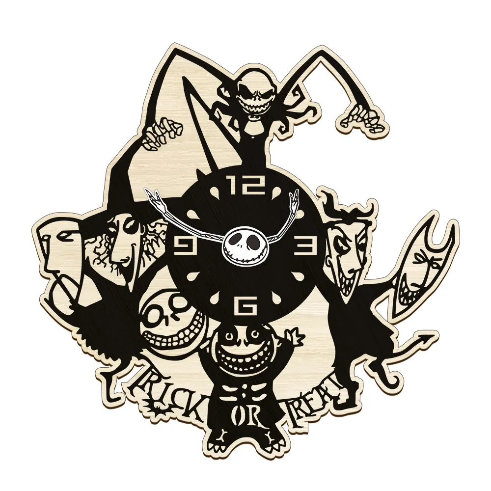 

Christmas Night Of Terror Wooden Wall Clock Halloween Party Horror Decor Nightmare Devil Quiet Sweep Quartz Round Wall Clock