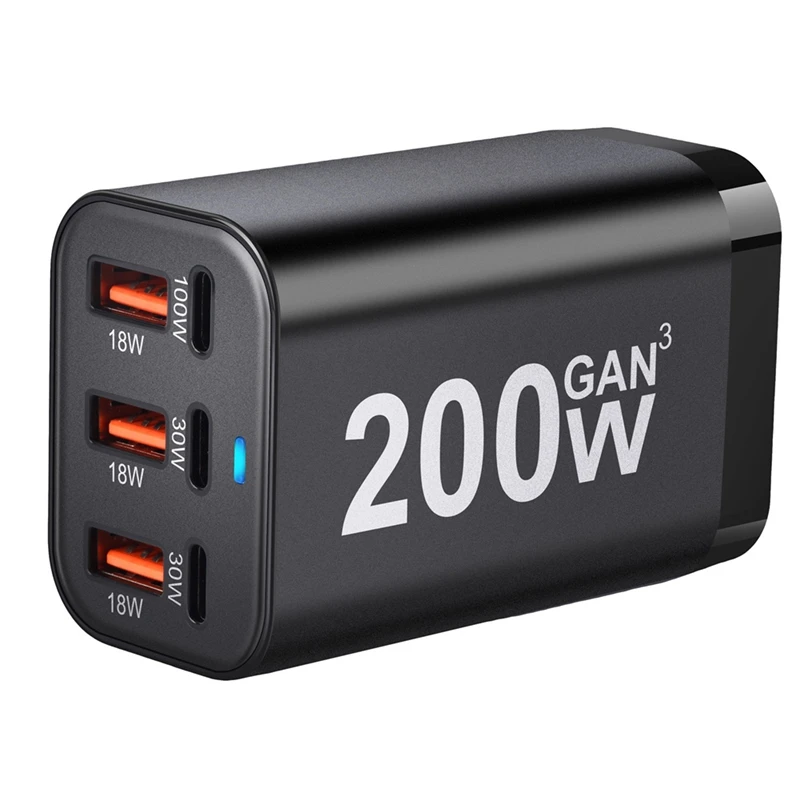 Быстрое зарядное устройство USB C 200 Вт с 6 портами быстрое Gan адаптер питания для
