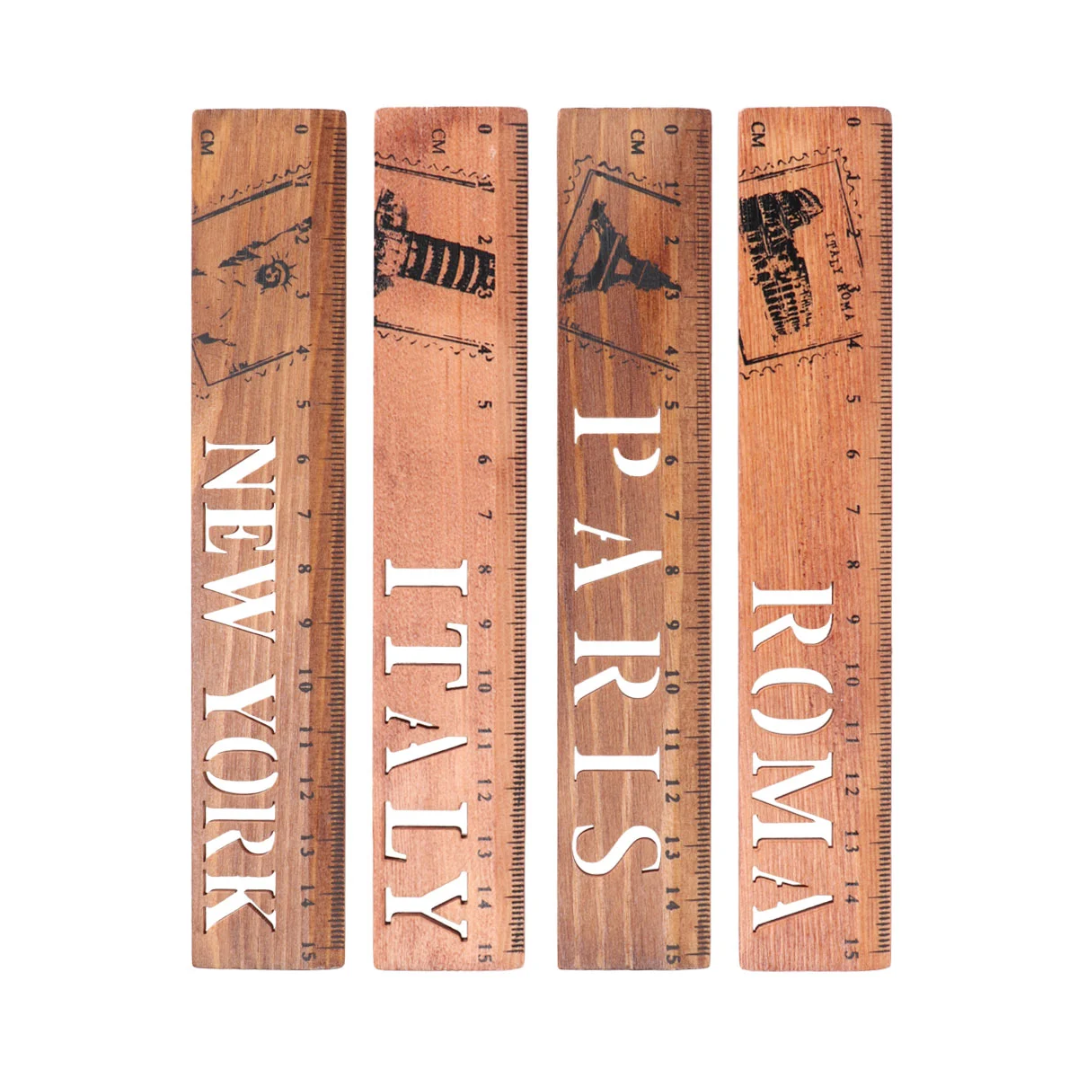 

4 Pcs Stationery Creative Rulers Straight Measuring Tool Scale Retro Log Office