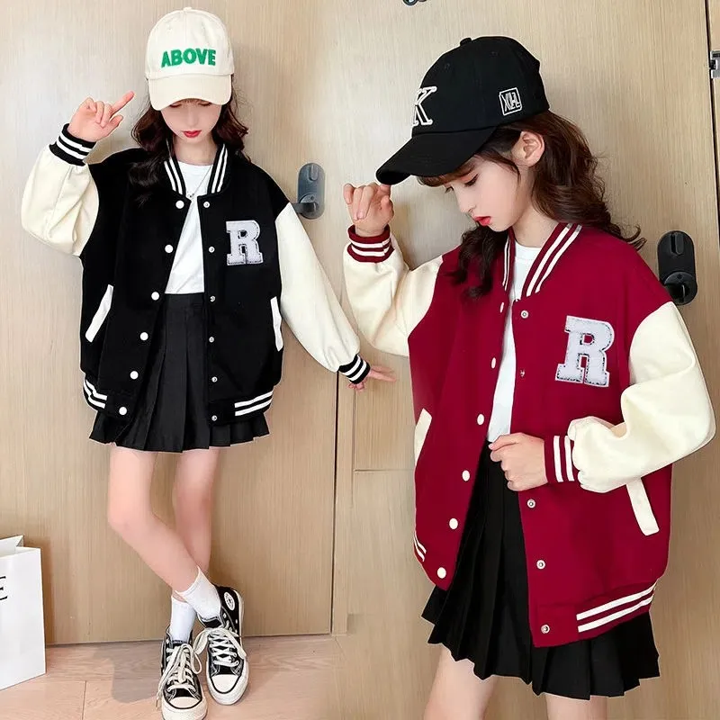 

Autumn Baseball Uniform Teen Girls Hoodie Jacket Children Fashion Sports Coat New Spring Kids Letter Print Clothes 4-14 Year Old