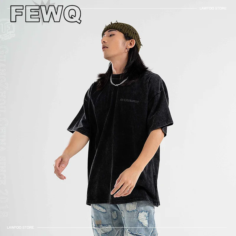 

Мужская футболка с круглым вырезом FEWQ, белая Повседневная футболка в американском стиле, с принтом в стиле ретро, для весны, 2023
