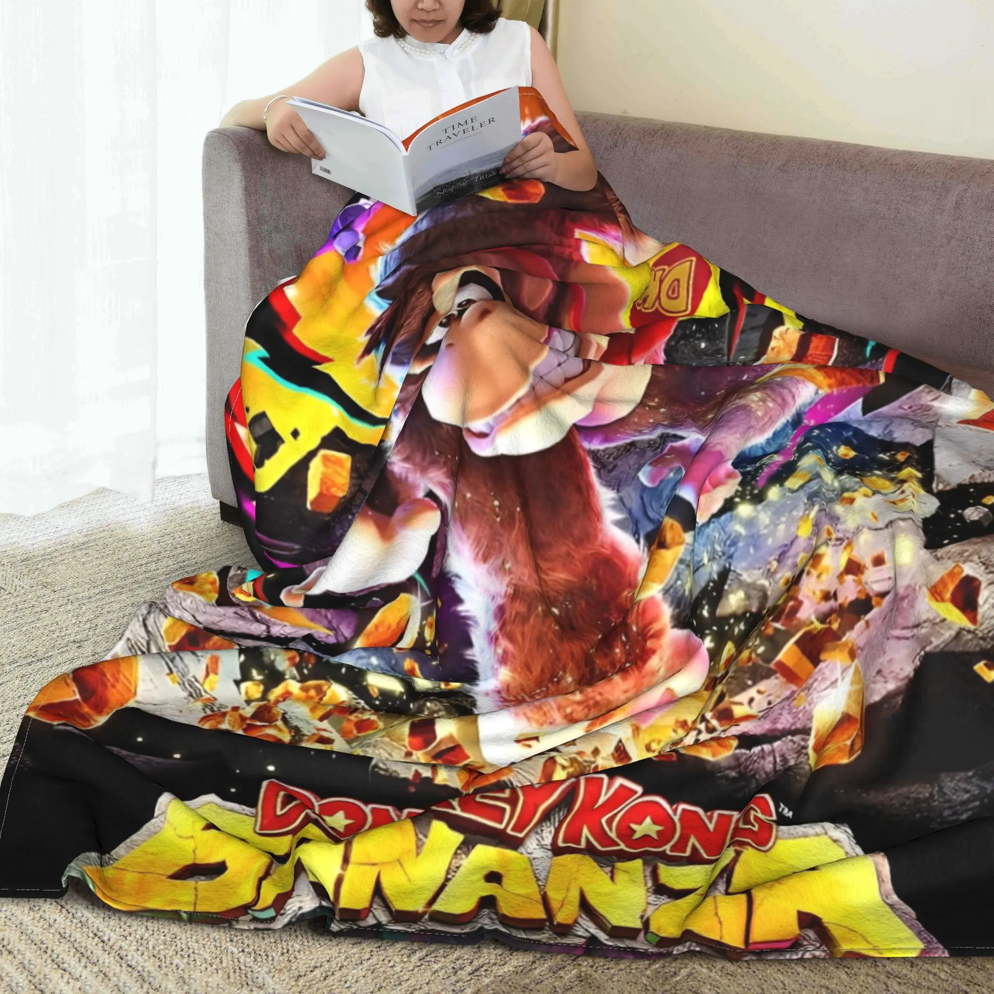 Фото Игровое одеяло Donkey Kong Bananza, мягкое теплое плюшевое одеяло с узором для мальчиков и девочек, уличное фланелевое покрывало, покрывало на кровать №4