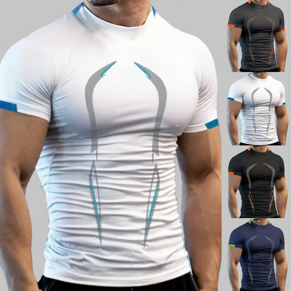 

Trendy Shirt Sports Men Shirt Crew Neck Anti-shrink Men T-shirt Quick Dry