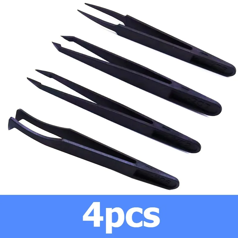 Фото 4 шт./компл., инструмент для ремонта часов, антистатические пинцеты из углеродного волокна, пластиковые пинцеты для часовщиков, телефонов, электронные компоненты №1