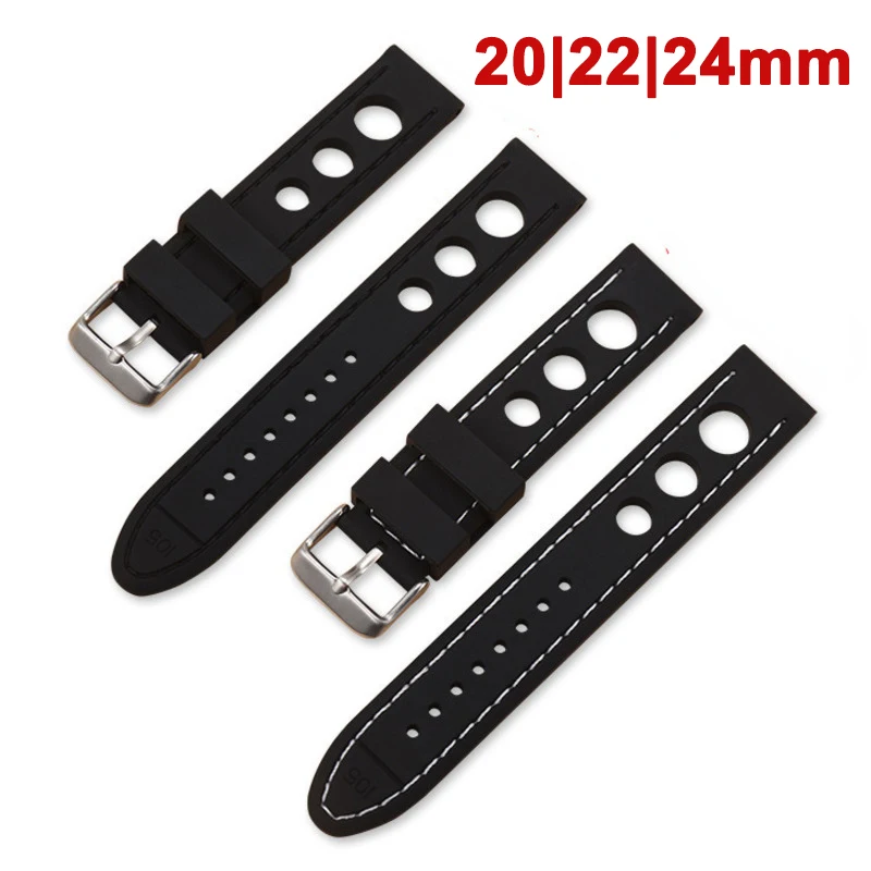 

20mm 22mm 24mm Three Hole Silicone Strap For Samsung For Huawei For Amazfit Wristband Belt Watchband Universal Watch Accessories