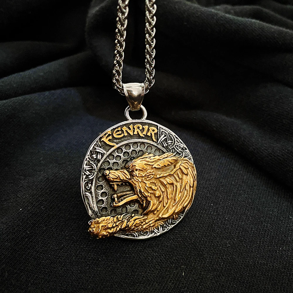 Винтажное ожерелье викингов Fenrir Wolf мужское Скандинавское из нержавеющей стали