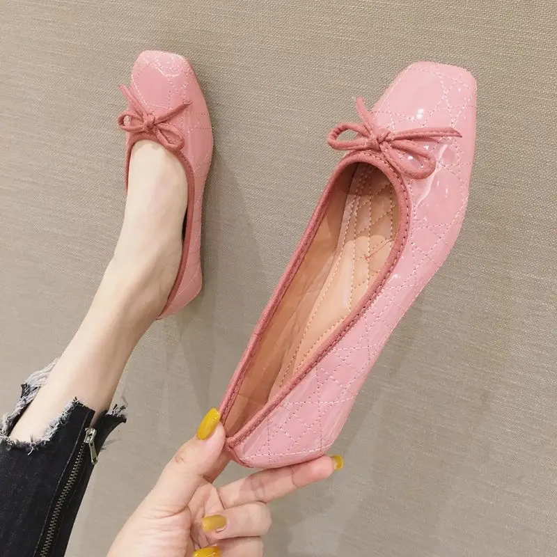 

Женские туфли из лакированной кожи XGRAVITY, розовые элегантные туфли на плоской подошве с бантом-бабочкой, с квадратным носком, на осень