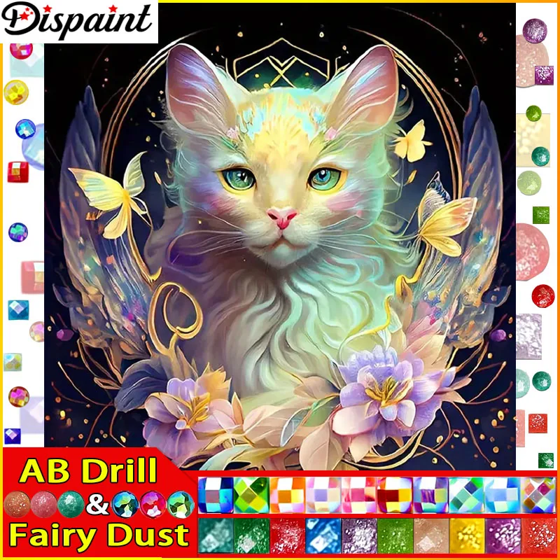 Dispaint Fairy Dust AB Полная алмазная живопись &quotКошка Животное Бабочка&quot Смола Дрель