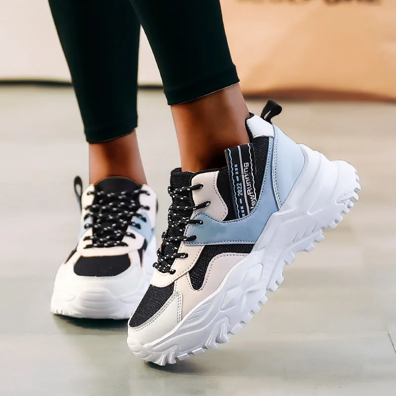 2022 New Women Clunky Sneaker Breathable Lace Up Walking Shoes Couple Platform Non-slip Durable Outdoor Sports Casual Footwear