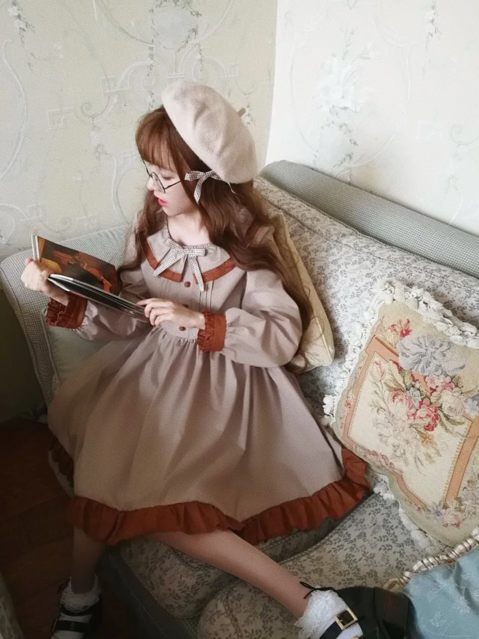 Новинка 2018 милое платье с оборками и длинными рукавами-фонариками осенние