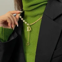 lats luxury micro setting zircon letter d long necklace for women girls 2022 new trendy high end sweater chain fashion jewelry