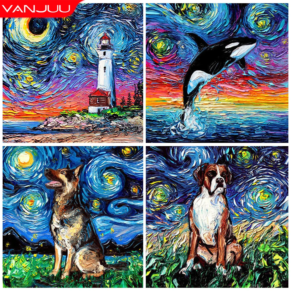 

5D DIY Van Gogh's Starry Sky Dog Diamond Painting Famous Painting Diamond Mosaic Full Drill Rhinestone Pictures Home Decor