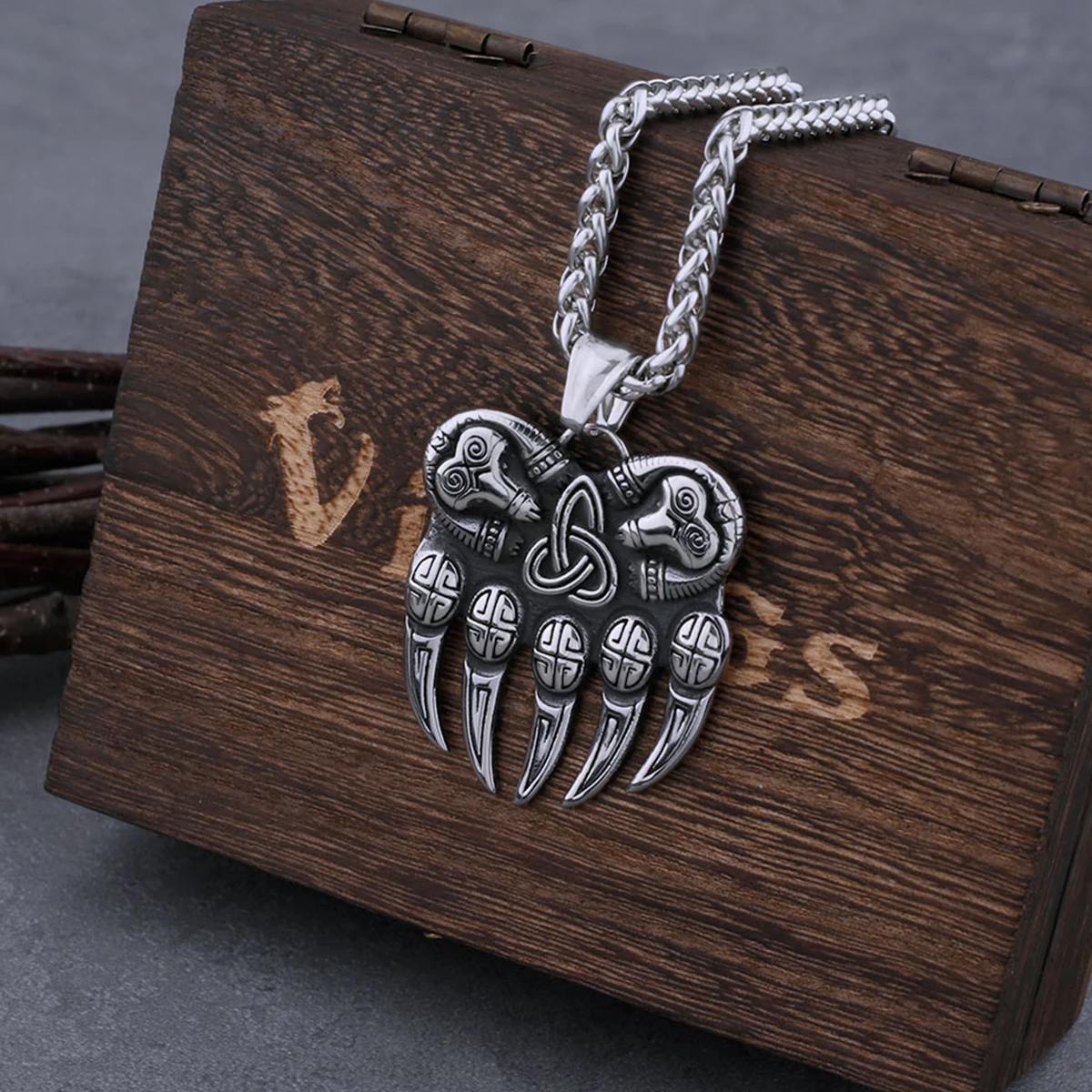 

Nordic Viking Bear Claw Stainless Steel Necklace Men Celtic Knot Amulet Animal Pendant Scandinavian Jewelry as Gifts for Men