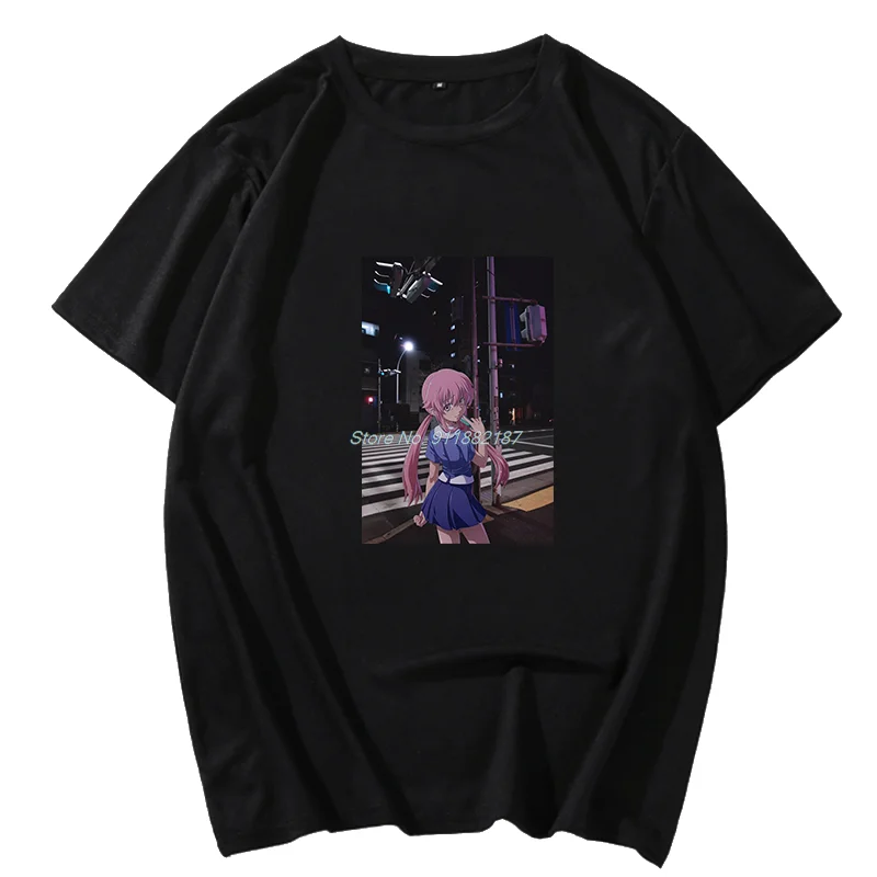 

Boy Mirai Nikki Gasai Yuno Future Diary Funny graphic t shirts Anime Unisex Harajuku Streetwear Summer Men's clothing