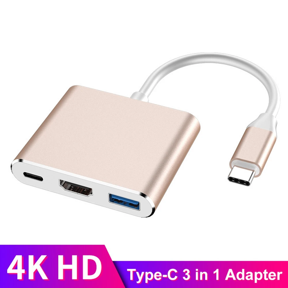 

3 in 1 Type C To HDMI-Compatible USB 3.0 Charging Adapter Hub For Mac Air Pro Huawei Mate10 Samsung S8 Plus