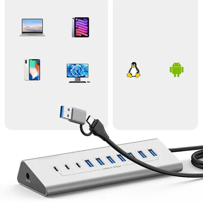 Фото 652f USB Hub 7/10 порт USB Hub Extender Type C Адаптер быстрой скорости Cast Speed ​​Power 7/10 в 1 №4