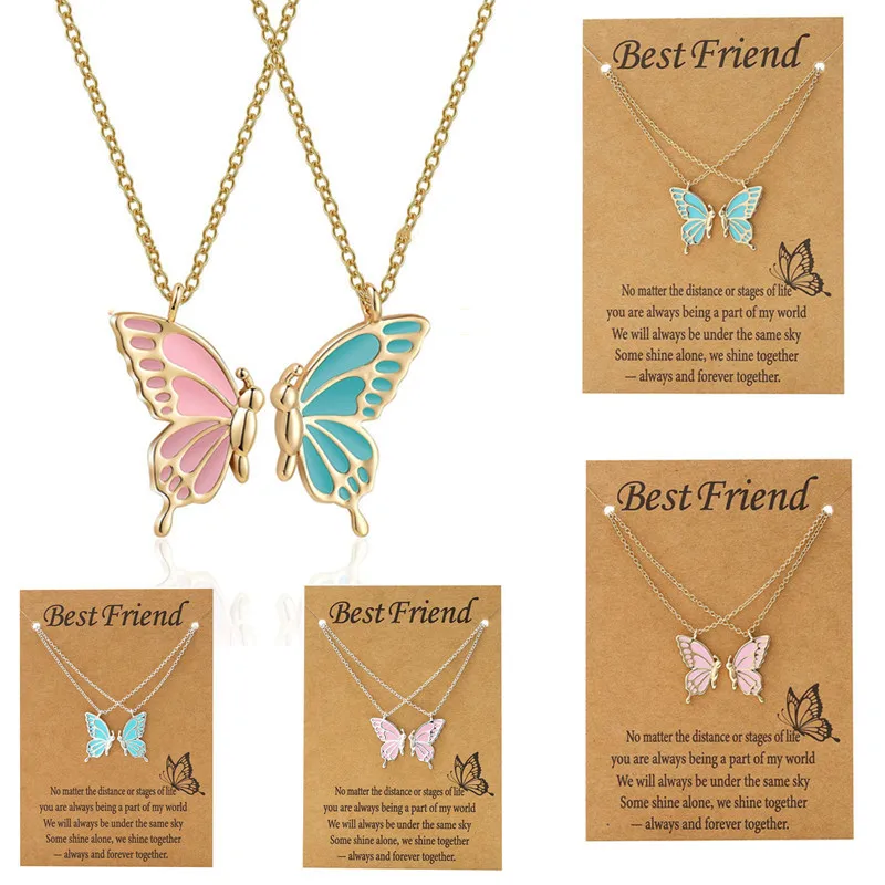 

2pcs Best Friend Butterfly Pendant Necklace for Women Colorful Butterfly Friendship Clavicle Chain Necklace Party Jewelry Gifts