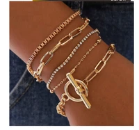 fashion geometric ot buckle metal bracelet female creative diamond bead multi layer jewelry spot free shipping
