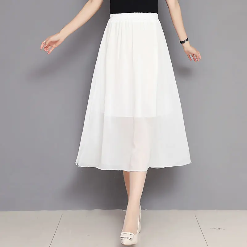 

Women 2022 Spring Summer New Fashion A-line Skirts Female High Waist Midi Skirts Ladies Vintage Beach Solid Skirts Faldas L37