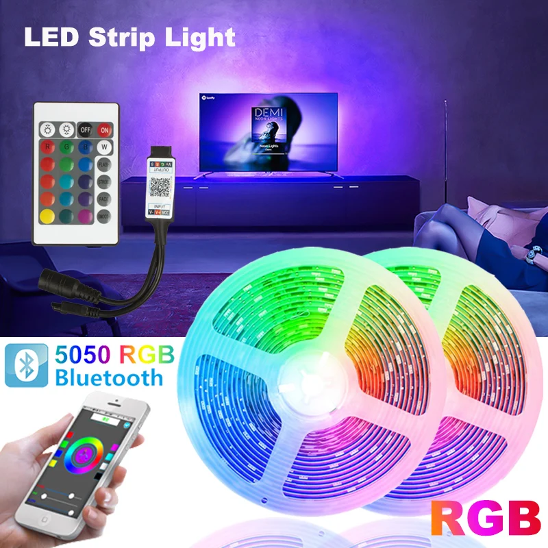 

Светодиодная комнатная лампа s, Светодиодная лента RGB 5050, Светодиодная лента для декора Hoom, Bluetooth, управление музыкой, 24 клавиши, подсветка те...
