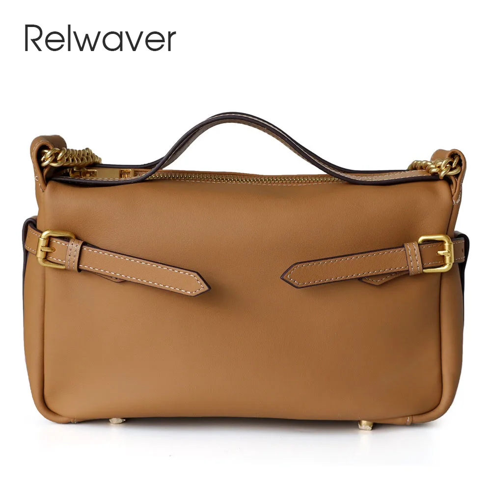 

Relwaver women shoulder bag genuine cow leather handbags 2023 autumn winter women messenger bags chic chain bags for women