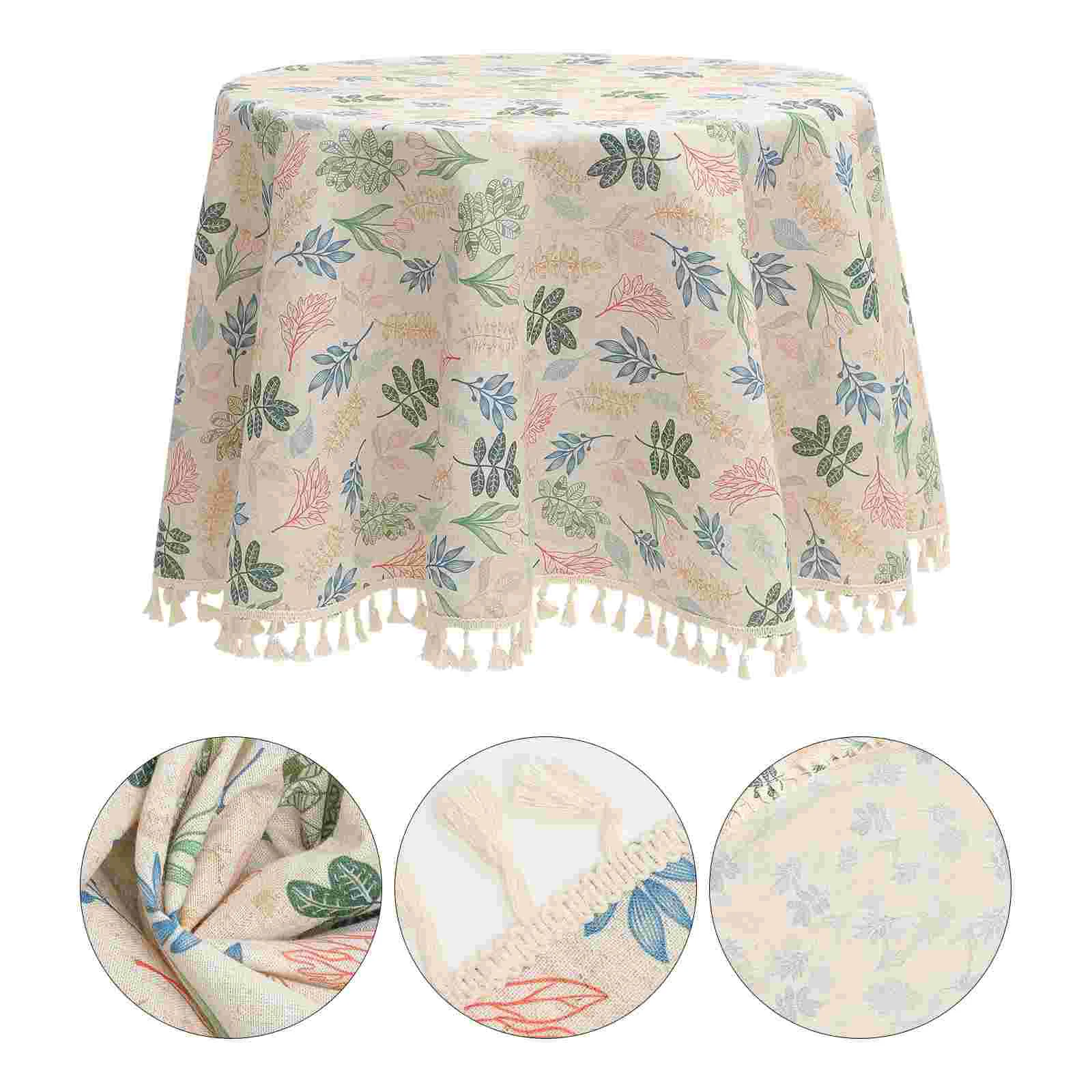 

Floral Tablecloth Round Prints Decorative Dinner Leaves 150x150cm Leaf Decoration Desk Cotton Linen Dining