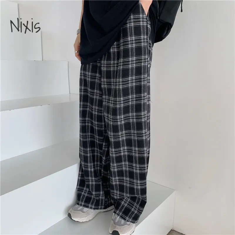Casual Pants Plaid for Women  Elastic Waist Daily Harajuku Retro Streetwear Summer Wide Trousers Loose Sweatpants Plus Size
