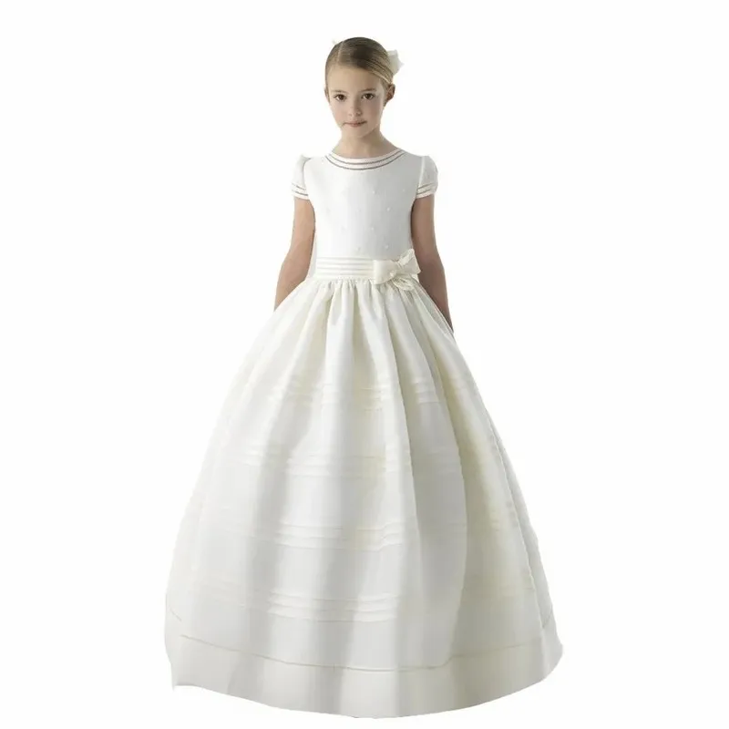 

Белое/слоновое платье принцессы с цветами для девочек, бальное платье, платья для конкурса, платья для первого причастия для девочек на свадьбу, день рождения, женское