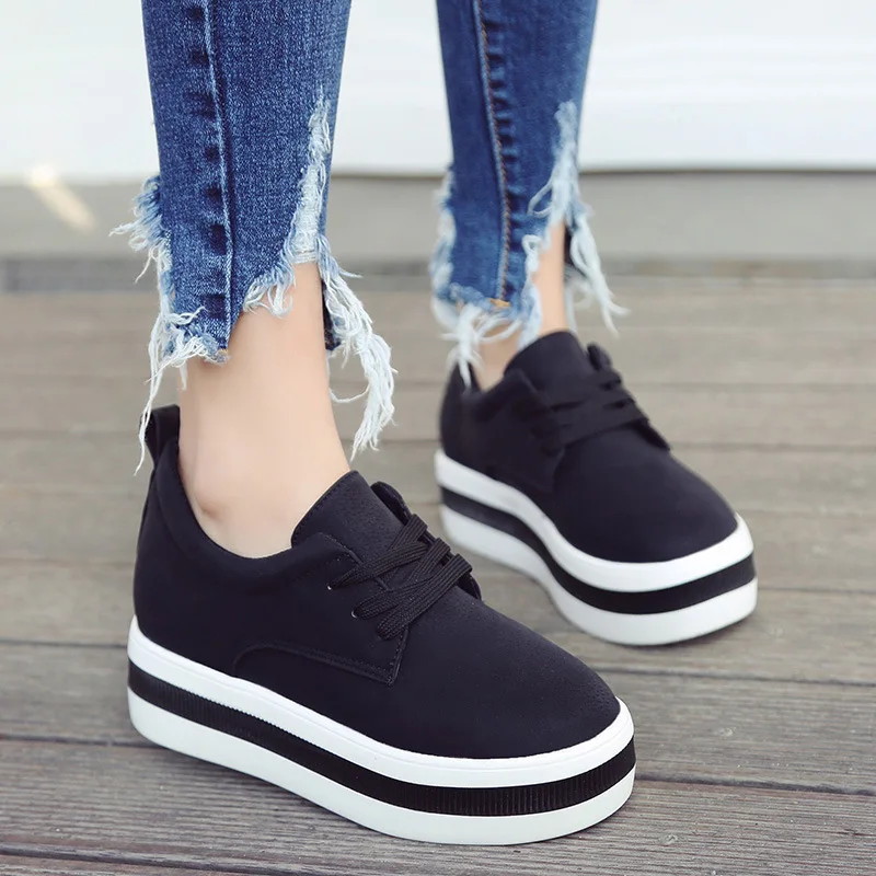 

Women Flats Sneakers Shoes Spring Fashion Thick Bottom Loafers Ladies Slip on 5CM Platform Shoes Korean Style
