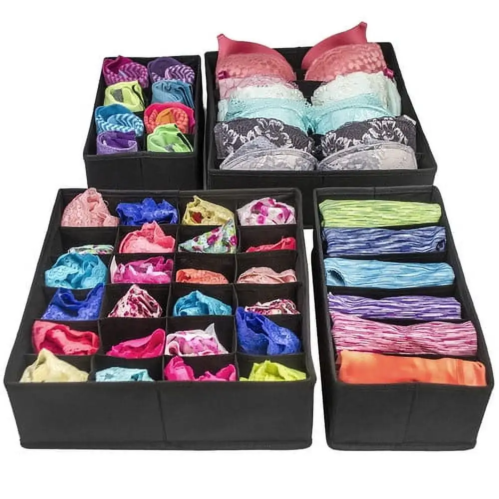 

Set of 4 Foldable Drawer Dividers, Storage Boxes, Closet Organizers, Under Bed Organizer, for Clothing,Socks and Ties (Black)