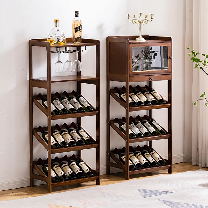 

European Bamboo Villa Floor Bar Cabinets Living Room Furniture Wine-bottle Holder Simple Household Restaurant Storage Racks L