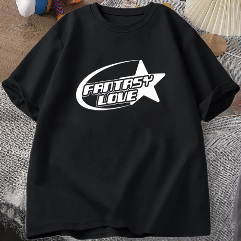 

100% Cotton T-Shirt Fantasy Love Printed T-Shirt Casual Loose Y2K Crewneck Top Letter Printed Top Shirt Korean T-Shirt