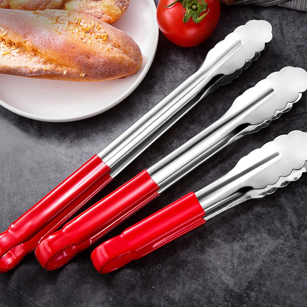 

Silicone Serving Tong BBQ Bread Food Clip Plum Stainless Steel Salad Baking Tool