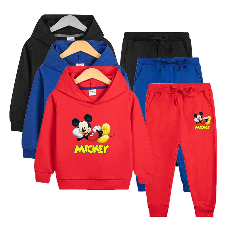 Boys Girls Mickey Mouse Clothes Children Hooded T-shirts with Sports Pant 2 Piece Outfits 2-10 Years Kids Fall Disney Costumes