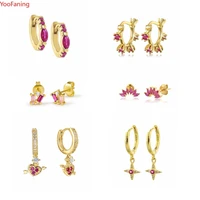 925 sterling silver ear needle rose red crystal zircon pendant hoop earrings light luxury high end party wedding jewelry women