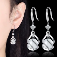 925 sterling silver new women fashion jewelry high quality crystal zircon round opal hollow long tassel earrings