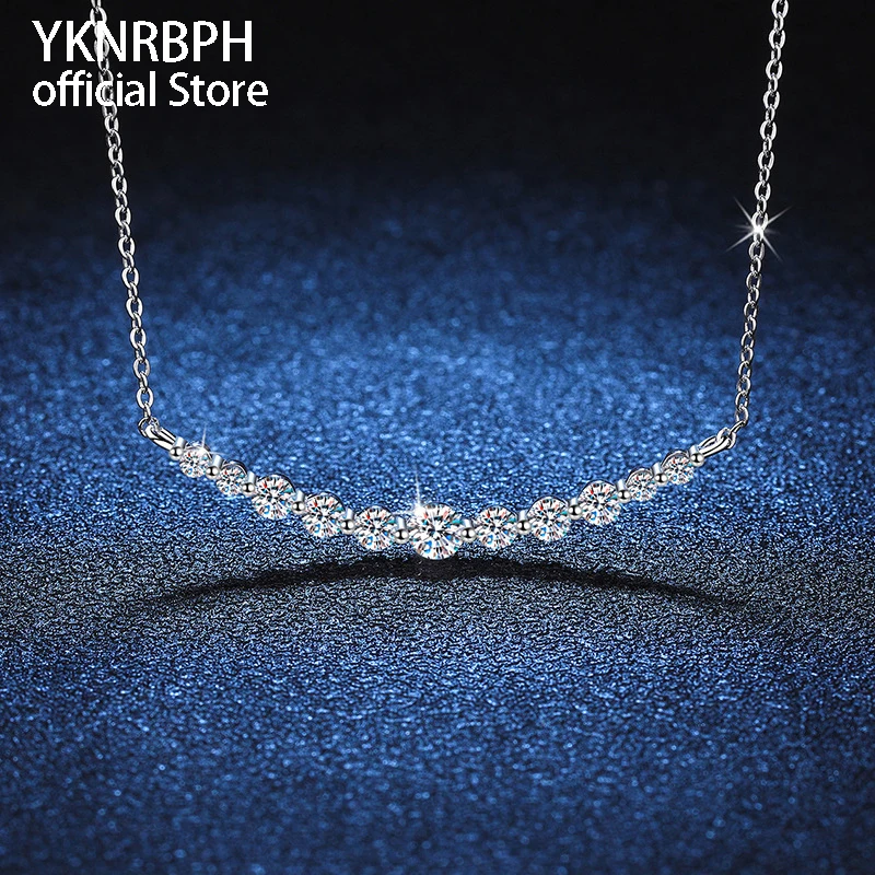 

YKNRBPH S925 Sterling Silver Moissanite Smile Necklace For Women Luxury Premium 1.1 Carat D Color Moissanite Diamond Necklace
