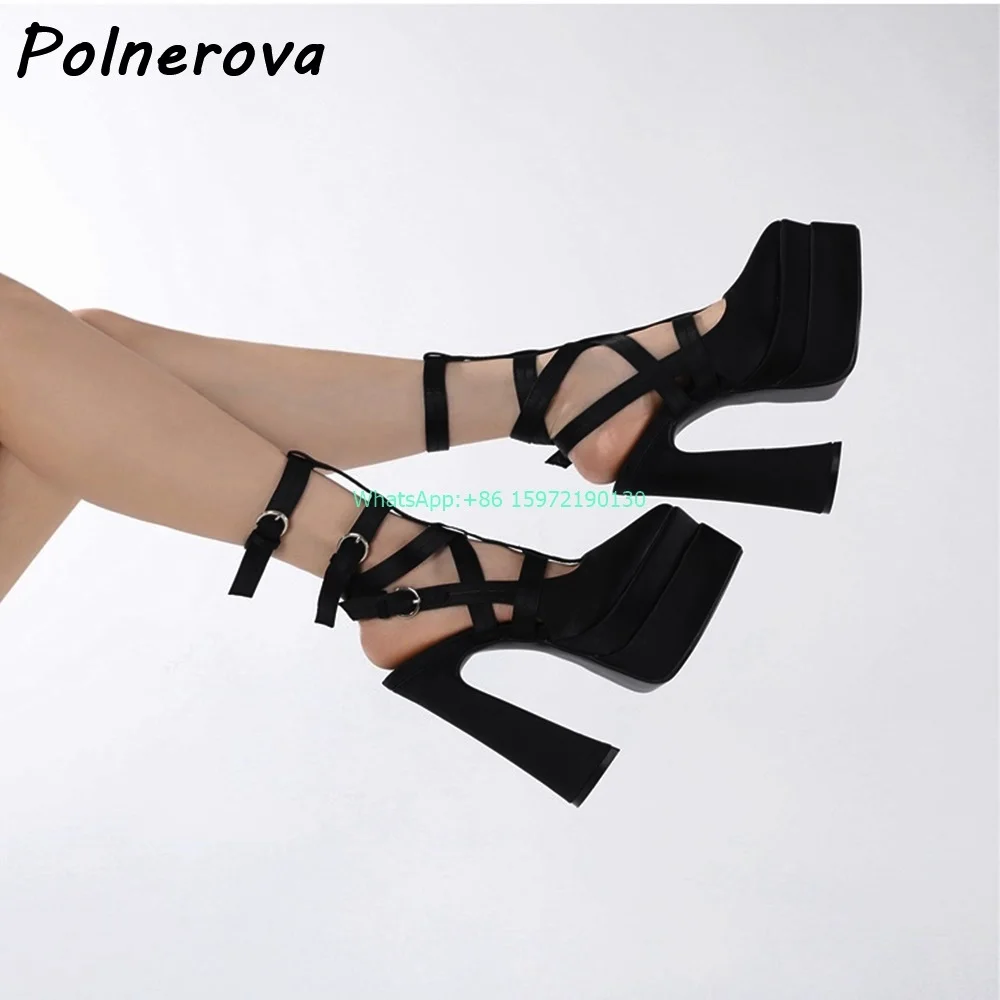 Сандалии на платформе с узкими ремешками открытый носок толстый каблук пряжка
